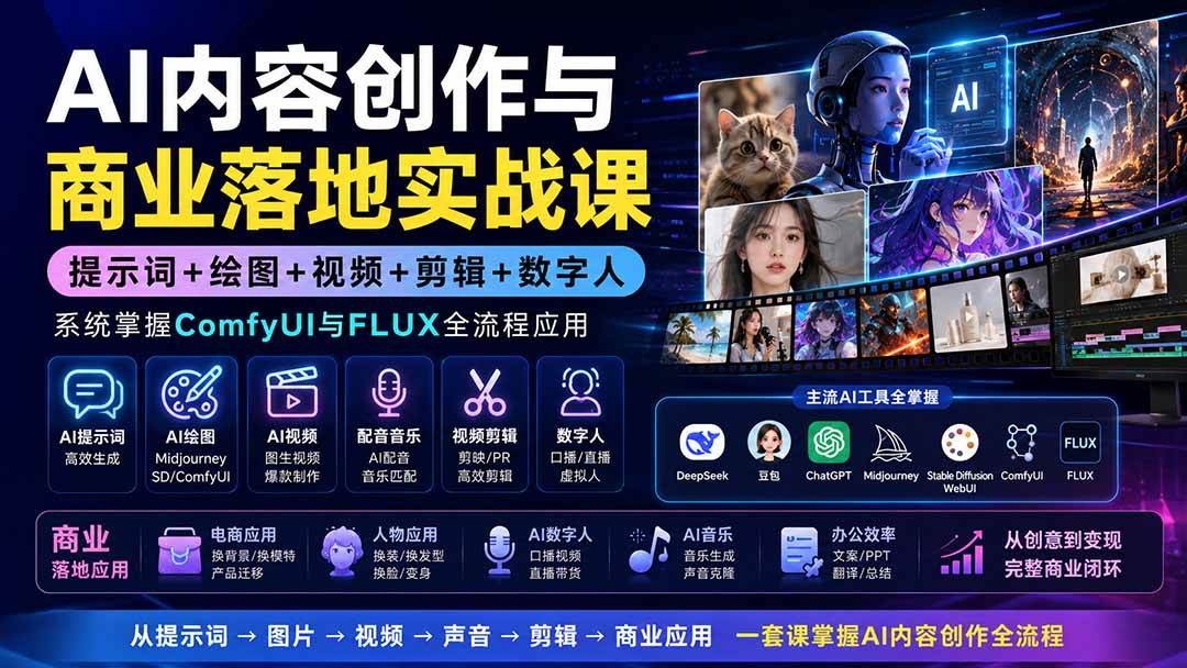 （19913期）AI内容创作与商业落地实战课：提示词+绘图+视频+剪辑+数字人，系统掌握ComfyUI与FLUX全流程应用-来友网创