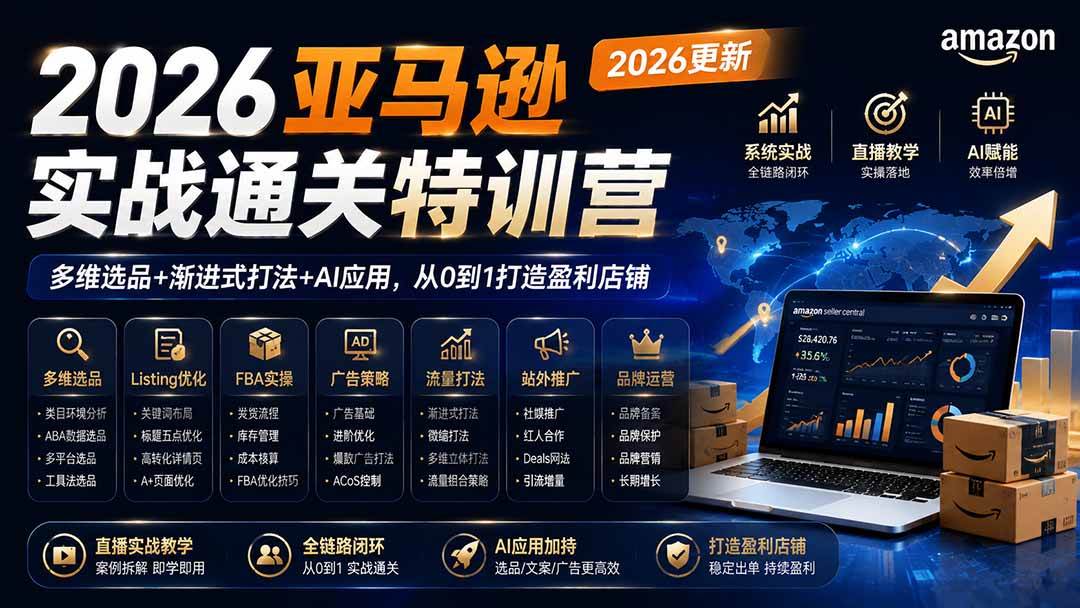 （19907期）2026亚马逊实战通关特训营-2026更新，多维选品+渐进式打法+AI应用，从0到1打造盈利店铺-来友网创