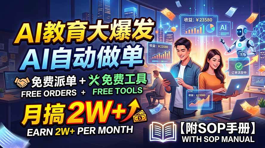 （19731期）AI教育大爆发，AI自动做单，免费派单+免费工具，月搞2W+【附SOP手册】-来友网创