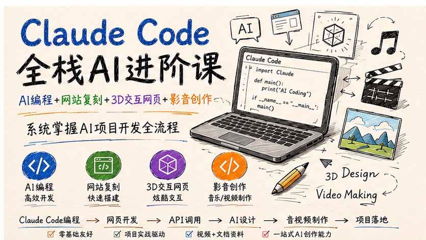 （19735期）Claude Code全栈AI进阶课；AI编程+网站复刻+3D交互网页+影音创作，系统掌握AI项目开发全流程-来友网创