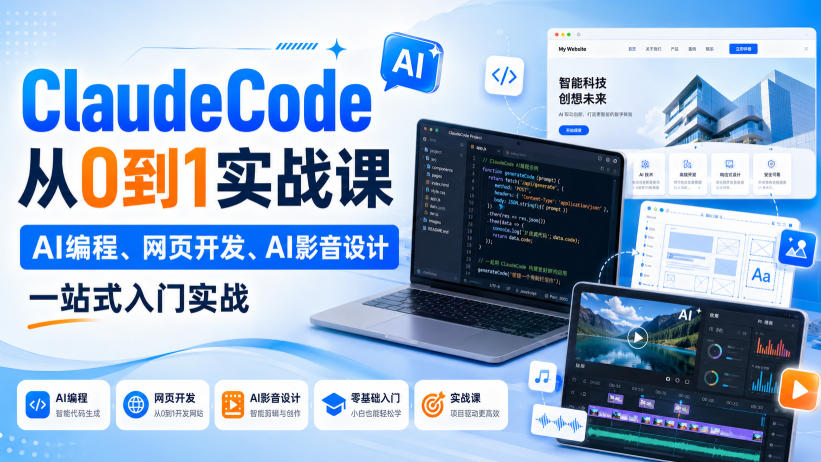 ClaudeCode从0到1实战课，AI编程、网页开发、AI影音设计一站式入门实战-来友网创