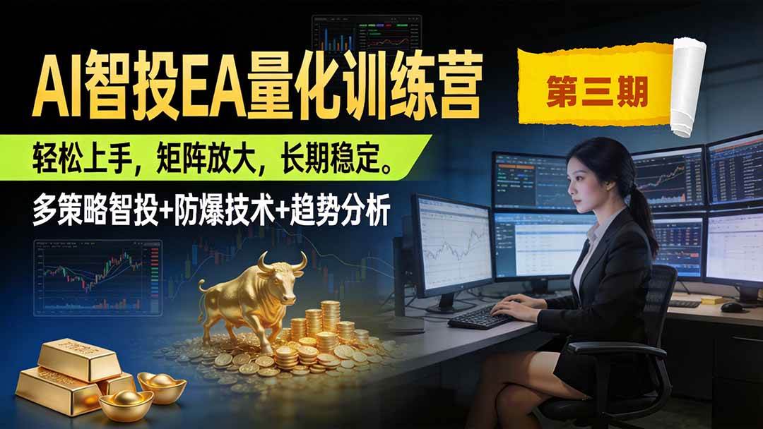 （19737期）AI智投EA量化训练营第三期，多策略智投+防爆技术+趋势分析 ，小白轻松上手，矩阵放大，长期稳定，日入500U。-来友网创