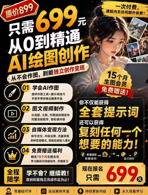 抖音10W粉丝博主的AI绘图教学，从0到精通AI绘图创作，从不会作图到能独立创作变现-来友网创