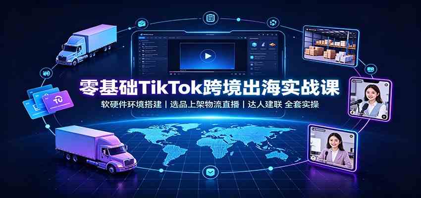 零基础TikTok跨境出海实战课：软硬件环境搭建，选品上架物流直播，达人建联全套实操-来友网创