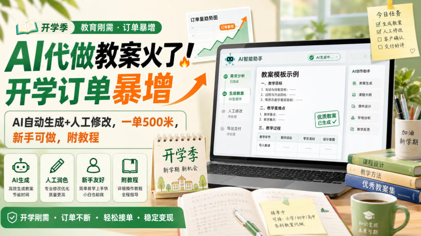 AI代做教案火了！开学订单暴增，AI自动生成+人工修改，一单500米，新手可做，附教程【揭秘】-来友网创