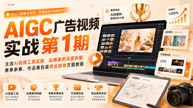 AIGC广告视频实战第1期，主流AI视频工具实操、品牌案例深度拆解、赛事参赛、作品集包装商业接单方面教程-来友网创