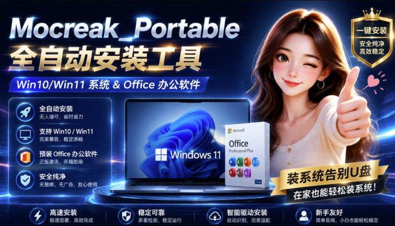（19970期）Mocreak全自动安装office和win10、win11系统，告别U盘装系统，使用安全可靠-来友网创