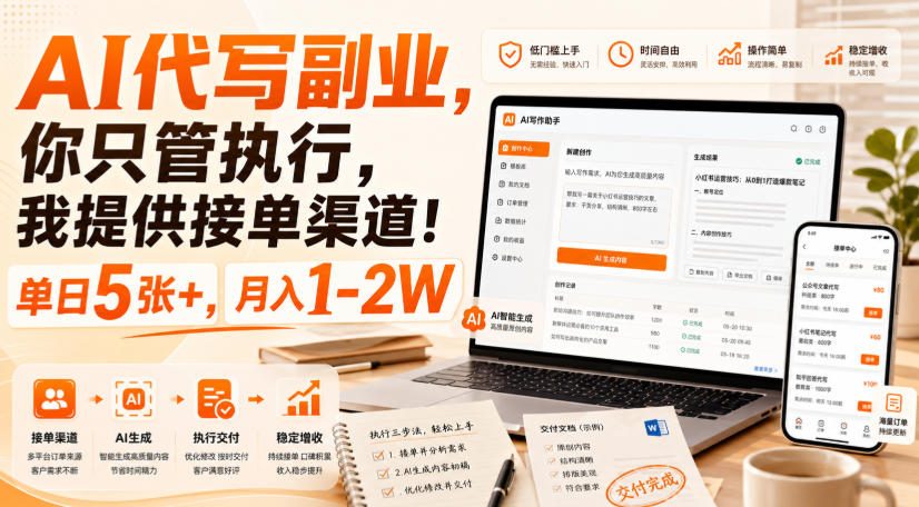 AI代写副业，你只管执行，我提供接单渠道！单日5张+，月入1-2W【揭秘】-来友网创