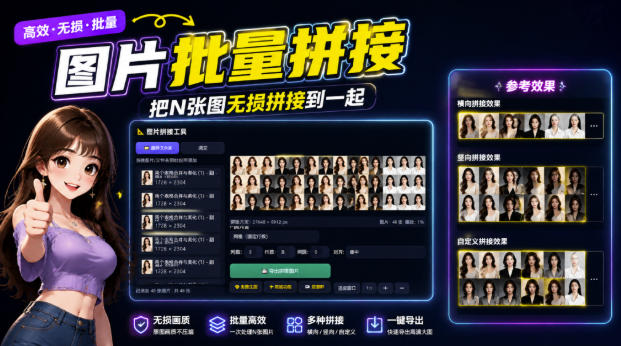 图片批量拼接，把N张图无损拼接到一起，支持横向、竖向、自定义等功能-来友网创