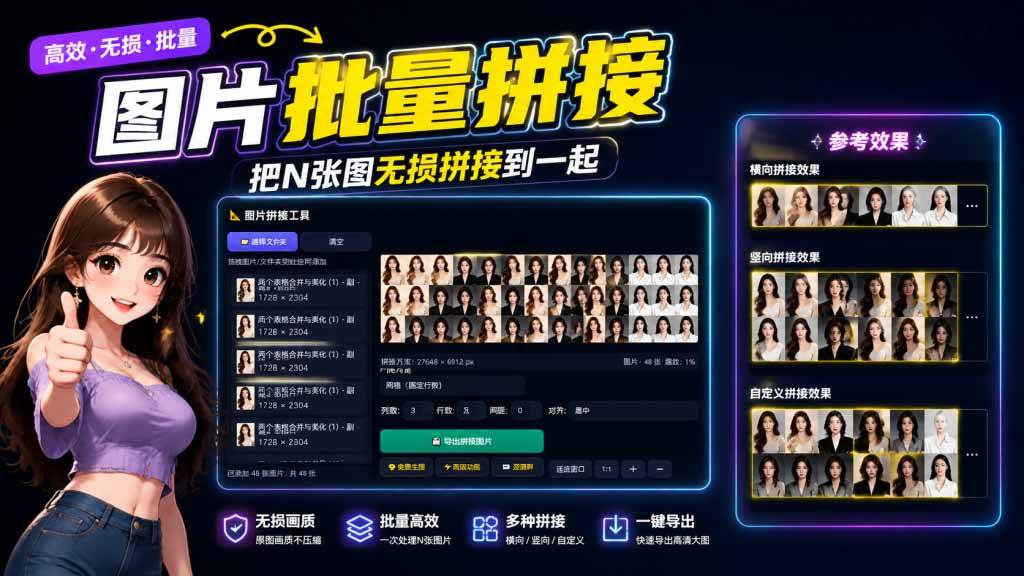 （20005期）图片批量拼接，把N张图无损拼接到一起，支持横向、竖向、自定义等功能-来友网创