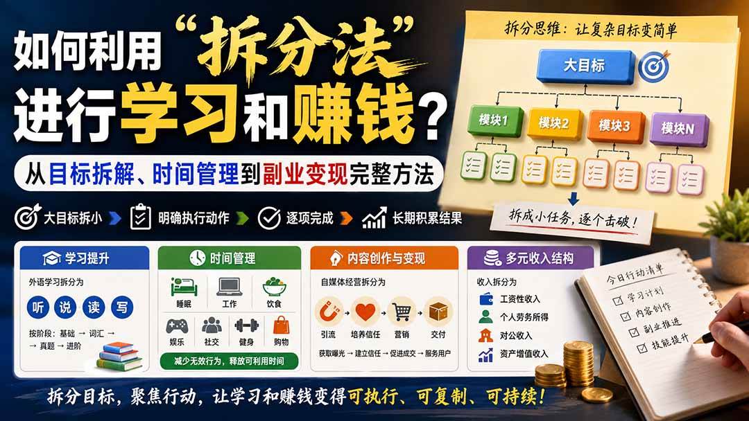 （20022期）付费文章：如何利用“拆分法”进行学习和賺钱？从目标拆解、时间管理到副业变现完整方法-来友网创