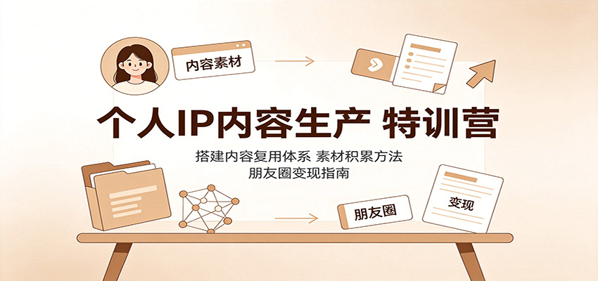 个人IP内容生产特训营：搭建内容复用体系，素材积累方法，朋友圈变现指南-来友网创