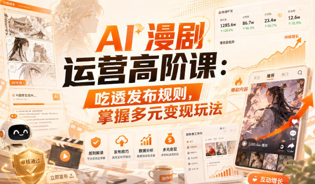 AI漫剧运营高阶课：吃透发布规则，掌握多元变现玩法-来友网创