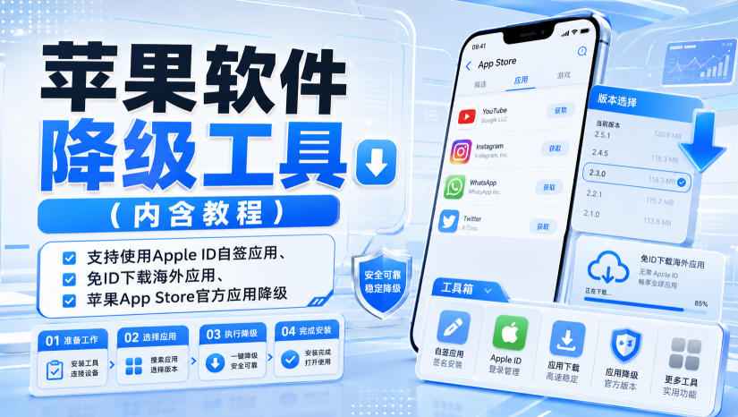 苹果软件降级工具（内含教程），支持使用Apple ID自签应用、免ID下载海外应用、苹果App Store官方应用降级等-来友网创