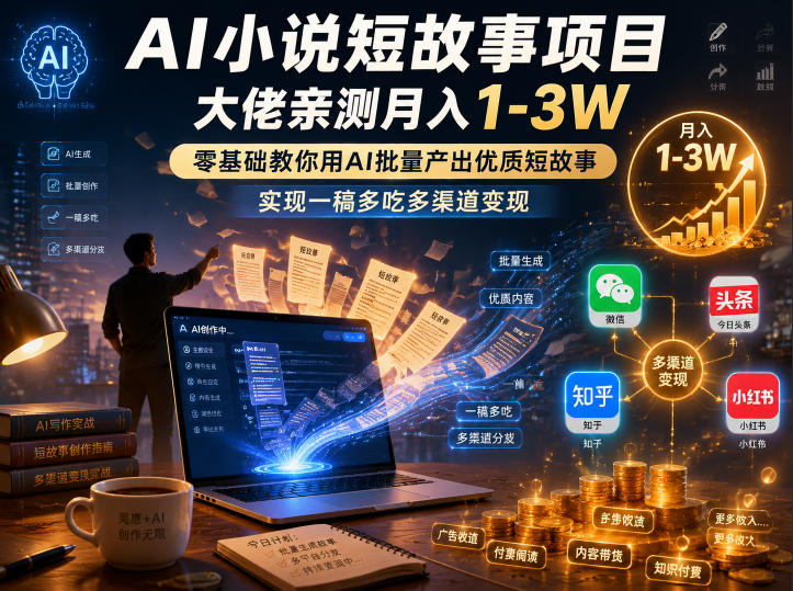 AI小说短故事项目，大佬亲测月入1-3W，零基础教你用AI批量产出优质短故事，实现一稿多吃多渠道变现（更新0824）-来友网创
