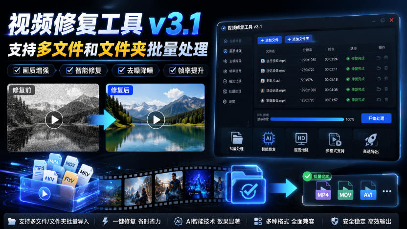 视频修复工具v3.1，支持多文件和文件夹批量处理-来友网创