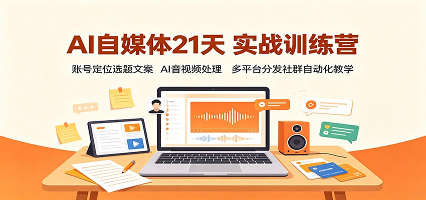 AI自媒体21天实战训练营：账号定位选题文案，AI音视频处理，多平台分发社群自动化教学-来友网创