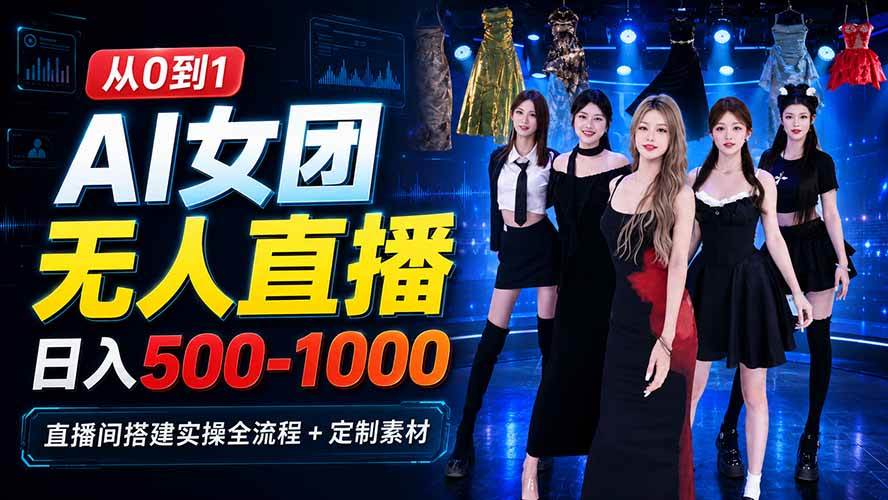 （20051期）AI 女团无人直播，躺入500-1000每天，直播间搭建实操全流程+定制素材-来友网创