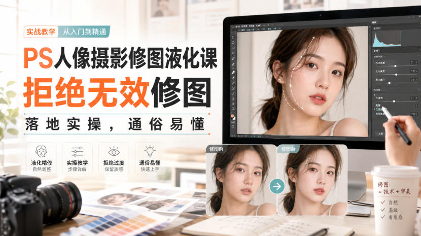 PS人像摄影修图液化课，拒绝无效修图，落地实操，通俗易懂-来友网创