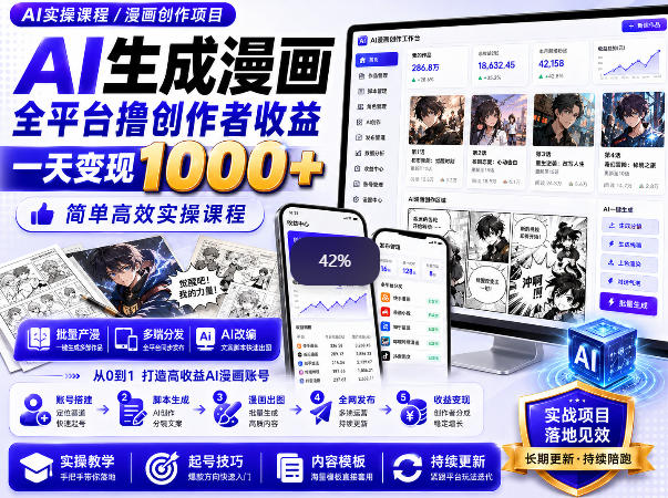 AI生成漫画全平台撸创作者收益内部课程，实操最高单日变现1k+-来友网创