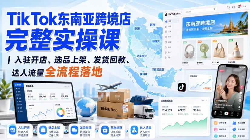 TikTok东南亚跨境店完整实操课｜入驻开店、选品上架、发货回款、达人流量全流程落地-来友网创