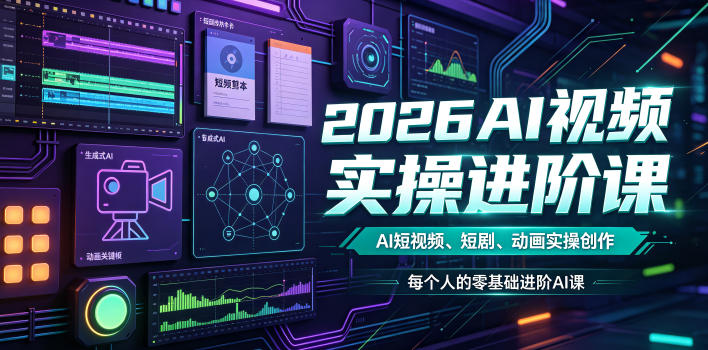2026AI视频实操进阶课，AI短视频、短剧、动画实操创作，每个人的零基础进阶ai课（更新0825）-来友网创