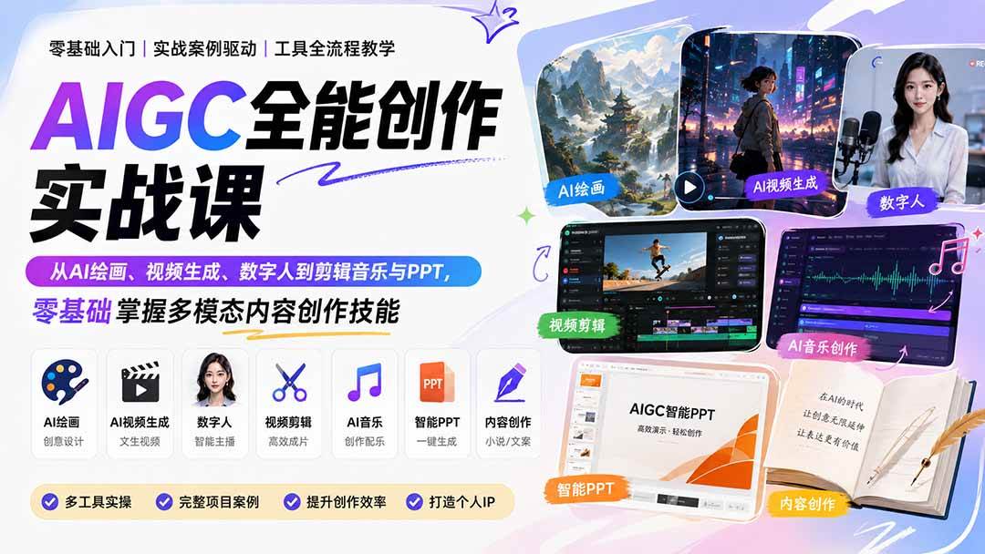 （20065期）AIGC全能创作实战课：从AI绘画、视频生成、数字人到剪辑音乐与PPT，零基础掌握多模态内容创作技能-来友网创