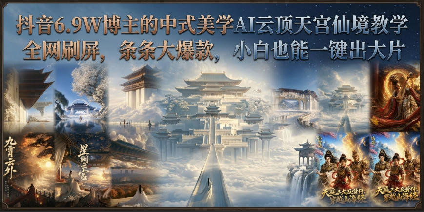 抖音6.9W博主的中式美学AI云顶天宫仙境教学，全网刷屏，条条大爆款，小白也能一键出大片-来友网创