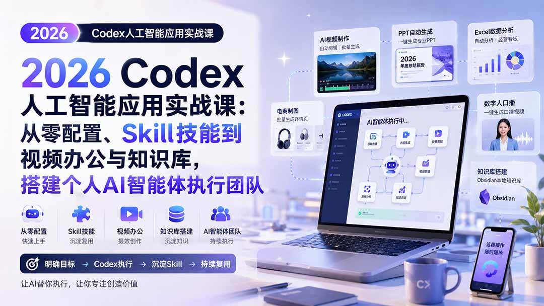 （20067期）2026 Codex人工智能应用实战课：从零配置、Skill技能到视频办公与知识库，搭建个人AI智能体执行团队-来友网创