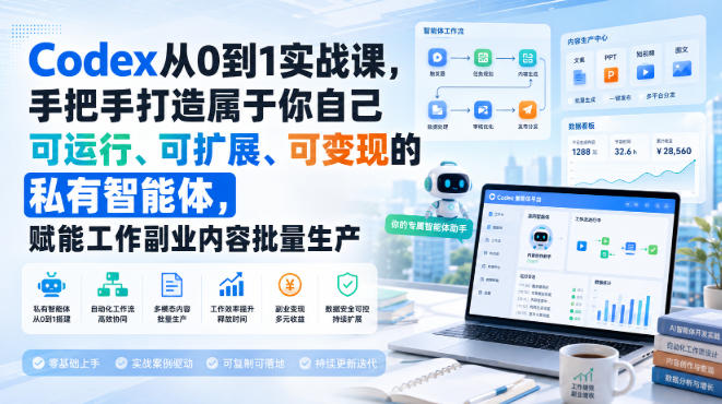Codex从0到1实战课，手把手打造属于你自己可运行、可扩展、可变现的私有智能体，赋能工作副业内容批量生产-来友网创