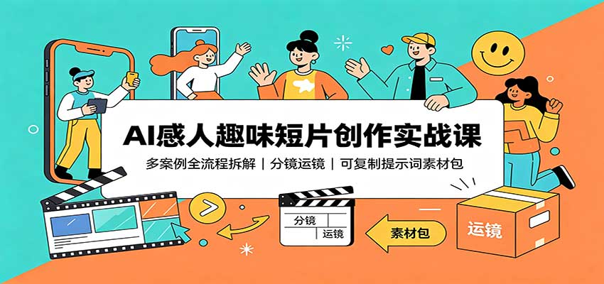 AI感人趣味短片创作实战课：多案例全流程拆解，分镜运镜，可复制提示词素材包-来友网创