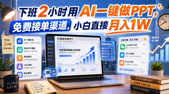 下班2小时用AI一键做PPT，免费接单渠道，小白直接月入1W【揭秘】-来友网创