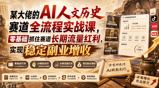 某大佬的AI人文历史赛道全流程实战课，零基础抓住赛道长期流量红利，实现稳定副业增收-来友网创