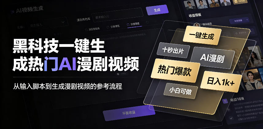 黑科技一键生成热门AI漫剧视频，十秒钟即可搞定，小白也能日入1k+【揭秘】-来友网创