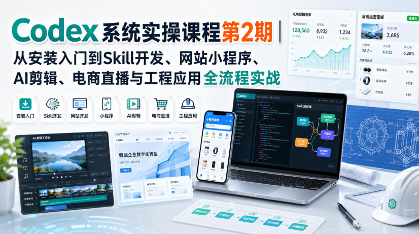 Codex系统实操课程第2期｜从安装入门到Skill开发、网站小程序、AI剪辑、电商直播与工程应用全流程实战-来友网创
