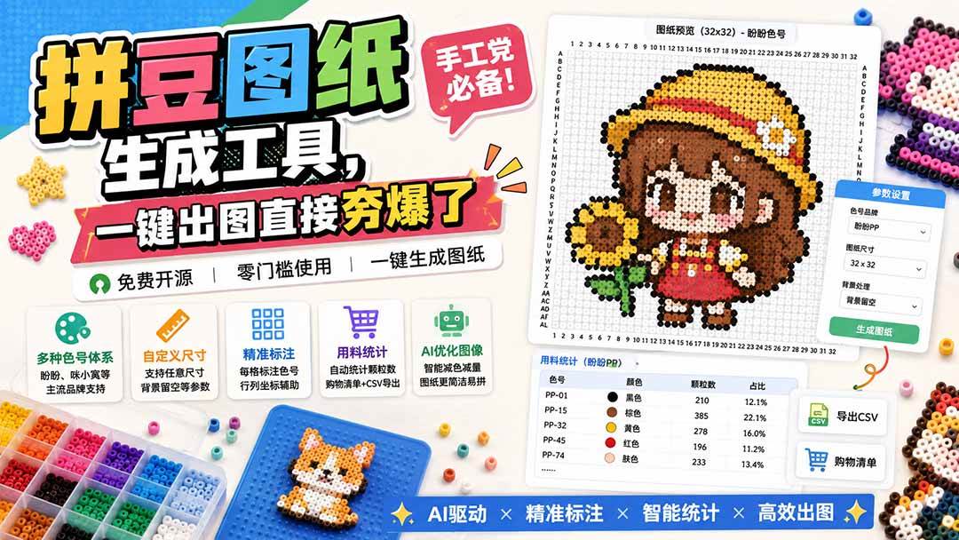 （20084期）拼豆图纸生成工具，手工党必备！一键出图直接夯爆了-来友网创
