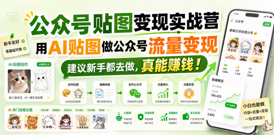 公众号贴图变现实战营，用AI贴图做公众号流量变现，建议新手都去做，真能賺钱！-来友网创