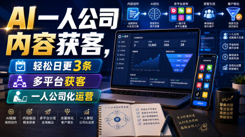 AI一人公司内容获客，轻松日更3条，多平台获客，一人公司化运营（更新0827）-来友网创