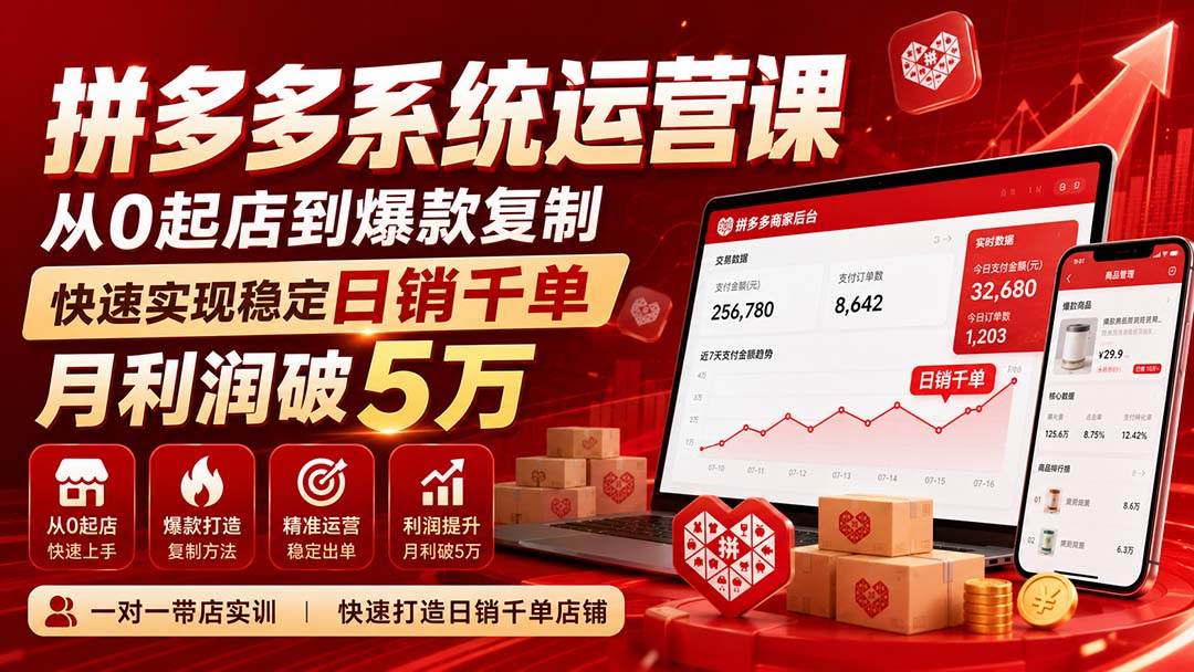 （20124期）拼多多系统运营课(更新8月)，从0起店到爆款复制，快速实现稳定日销千单，月利润破5万-来友网创