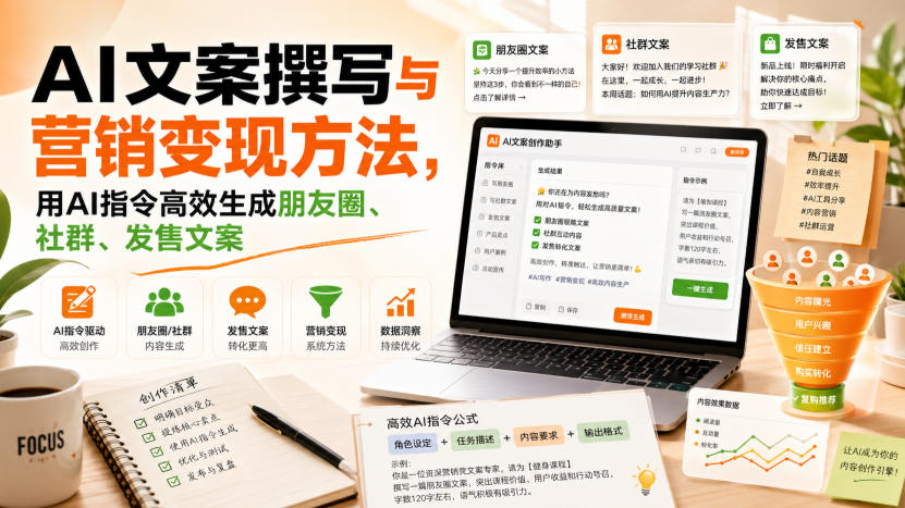 AI文案撰写与营销变现方法，用AI指令高效生成朋友圈、社群、发售文案-来友网创
