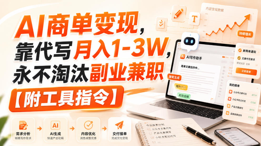AI商单变现，靠代写月入1-3W，永不淘汰副业兼职【附工具指令】【揭秘】-来友网创