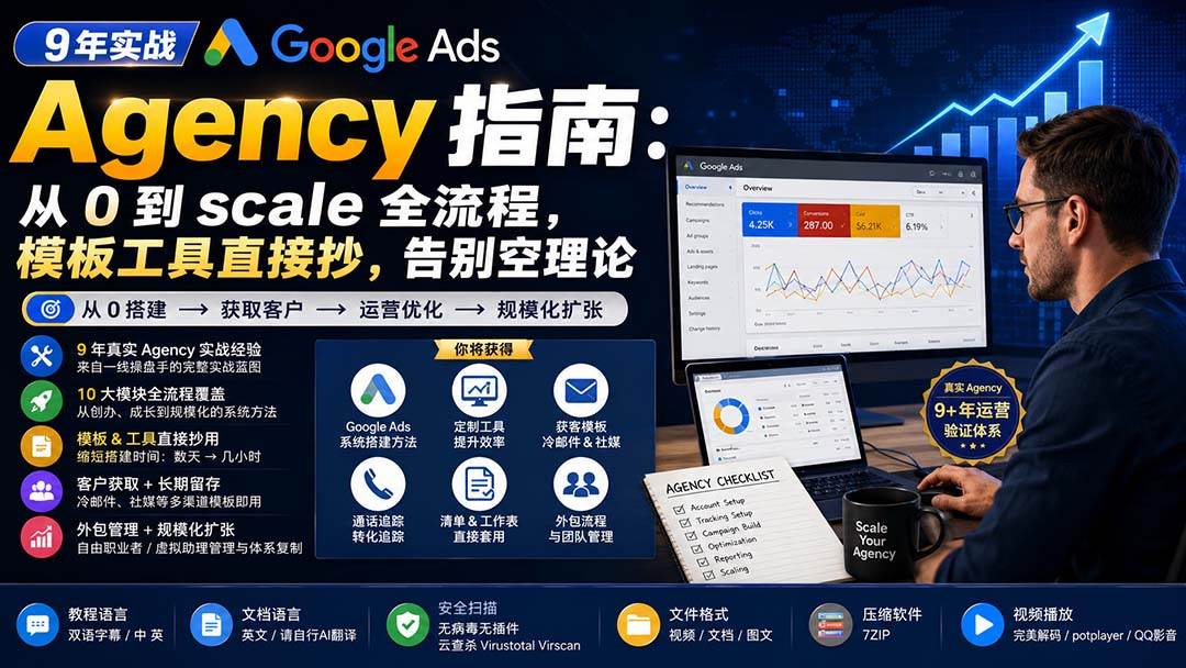 （20139期）9 年实战 Google Ads Agency 指南：从 0 到 scale 全流程，模板工具直接抄，告别空理论【原创双语字幕】-来友网创
