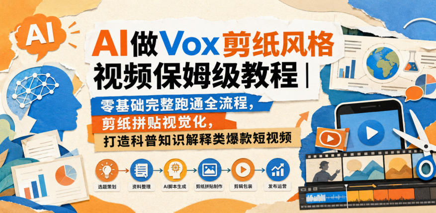AI做Vox剪纸风格视频保姆级教程｜零基础完整跑通全流程，剪纸拼贴视觉化，打造科普知识解释类爆款短视频-来友网创
