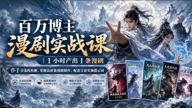 百万博主漫剧实战课｜1小时产出1条漫剧，0‑1全流程拆解，掌握高质量漫剧制作，配套全套实操提示词-来友网创