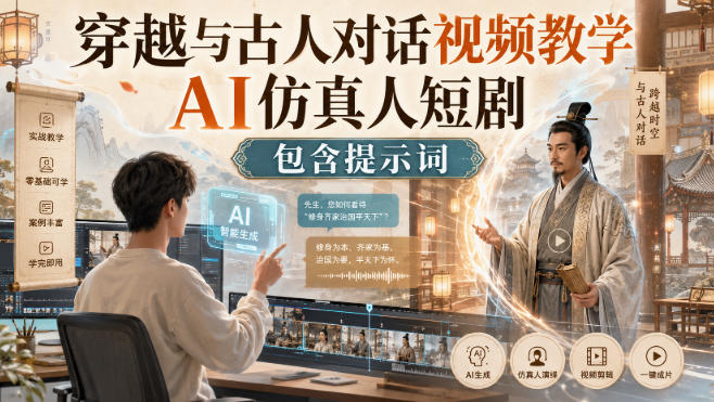 穿越与古人对话视频教学，AI仿真人短剧，包含提示词-来友网创