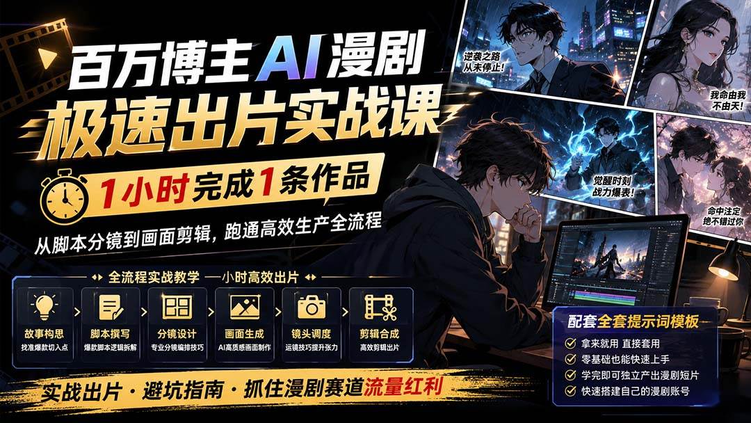 （20173期）百万博主AI漫剧极速出片实战课：1小时产出条作品，从脚本分镜到画面剪辑，跑通高效生产全流程-来友网创