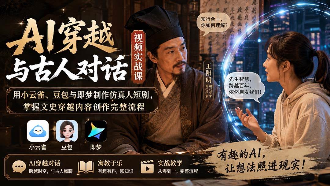 （20171期）AI穿越与古人对话视频实战课：用小云雀、豆包与即梦制作仿真人短剧，掌握文史穿越内容创作完整流程-来友网创