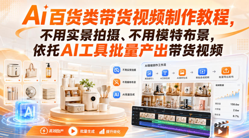Ai百货类带货视频制作教程，不用实景拍摄、不用模特布景，依托AI工具批量产出带货视频-来友网创