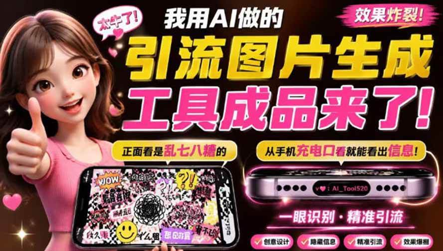 （20182期）自媒体引流工具来了，把你的微信藏到图片中，正面看是乱七八糟的乱码，手机平躺从充电口看就能看出实际内容-来友网创