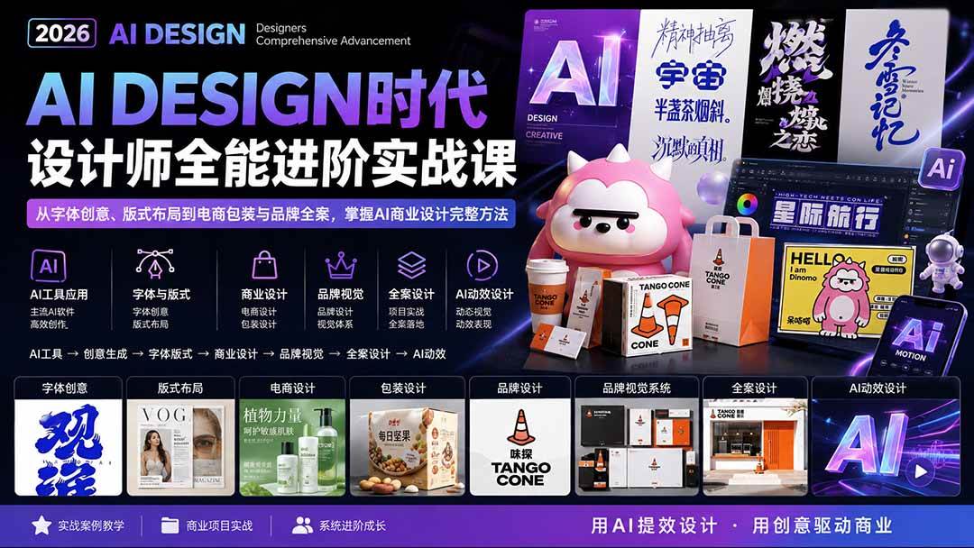 （20195期）2026AI DESIGN时代设计师全能进阶实战课：从字体创意、版式布局到电商包装与品牌全案，掌握AI商业设计完整方法-来友网创